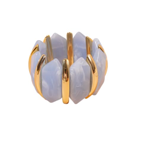 Caiyao Colorful Acrylic Chunky Geometric Elastic Bangle Bracelets Retro Mixcolor Wide Chunky Resin Gold Beads Stretch Wristband Bracelet for Women Men Fashion Party Wedding Jewelry Gifts (Z-Blue)
