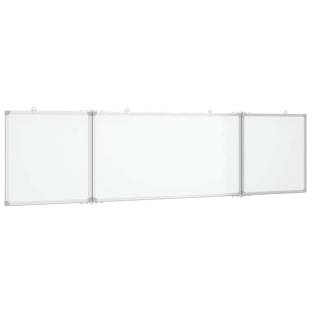 Tableau blanc magnétique pliable de 200 x 50 x 1,7 cm avec cadre en aluminium, surface laquée lisse, 4 crochets mobiles et couvercles de protection pour le bureau et la maison.