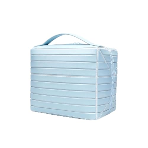 Sakufuf Parallel Travel Makeup Organizer Bag Fold Down & Stand-Up Design Large Capacity Lay Flat Waterproof Toiletry Cosmetic Bag for Brushes Skincare and Travel(blue)