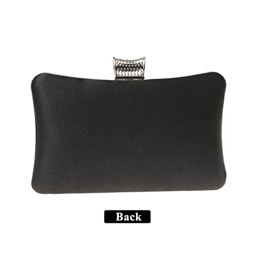 Da Bodan Fashion Womens Jane Satin Diamante Clutch Rhinestone Evening Bridal Prom Party Handbag Crossbody Purse Chain Bag (Black) #TOP2