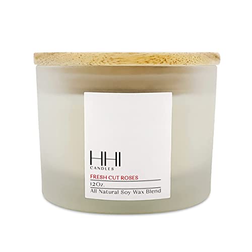 Rose Scented All-Natural Soy Candle | Fresh Cut Roses | Transports You To A Rose Garden | Large 12 Ounce Three Wick Candle | Long Burn Time | Includes Bamboo Lid And Gift Box | Hhi Candles #TOP5