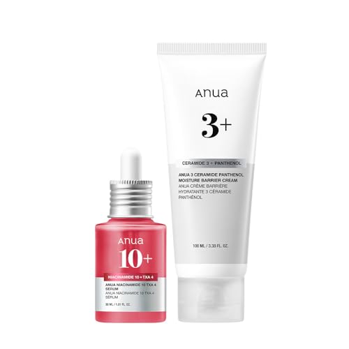 Anua Essential Daily Moisturizing Duo, Niacinamide + Tranexamic Acid Serum & Ceramide Panthenol Cream, Hydrating Face Moisturizer, Non-Comedogenic, Vitamin B12 Natural Color, Korean Skincare Set