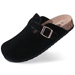 shevalues Women's Suede Clogs Leather Mules Cork Footbed Sandals Slides Potato Shoes with Arch Support Black
