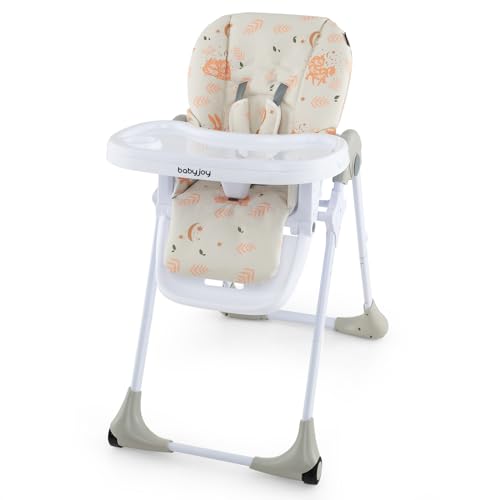 Image of BABY JOY Convertible High Chair for Babies & Toddlers, Height Adjustable, Grow & Go High Chair w/Recline & Footrest, Removable Double Tray, Portable Baby Dinning Chair with Wheels (Forest Beige)