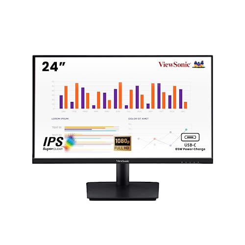 ViewSonic VA2409-MHU 24 Inch IPS FHD 1080p Price Friendly Monitor, USB Type-C connectivity with 65W Charge Back to Laptop, FreeSync 75 Hz, HDMI