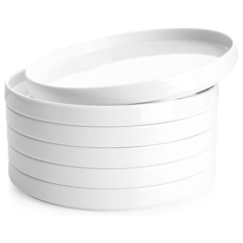 Sweese Porcelain Flat Dessert Plates Set of 6-7.8 Inch Salad Plates for Kitchen, Small Appetizer, Small Dish Set, Microwave & Dishwasher Safe, Scratch Resistant - Elegant White Glaze Cover