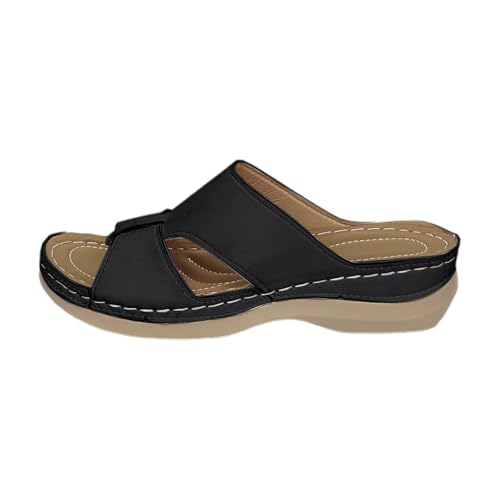 Dasongff - Sandalias para mujer, verano, cómodas, transpirables, antideslizantes, sandalias ortopédicas, cómodas, punta abierta, suelas gruesas, zapatos de playa, Negro , 43 EU