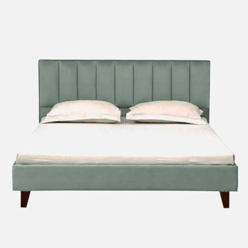 Image of Wooden Modern Upholstered King Size Bed for Bedroom | Wooden Double Bed Without Storage | Platform Cot Upholstered Bed with Upholstery Fabric | Engineered Wood | 6.5 x 6 Ft | Grey-B