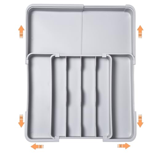 ZHUIYIWIN Portaposate da Cassetto, Portaposate per cassetti da cucina, Porta Posate Espandibile per Cassetto con 2 ceppi rimovibili per coltelli,Porta Posate Cucina Cassetto Regolabile (Grigio-X)