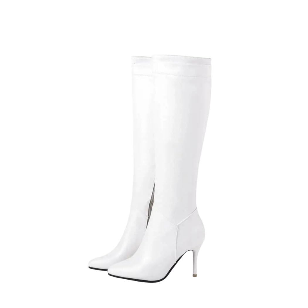 Women Knee High Pu Leather Boots Pointed Toe High Heel Zipper Elegant Party Winter Long Boot