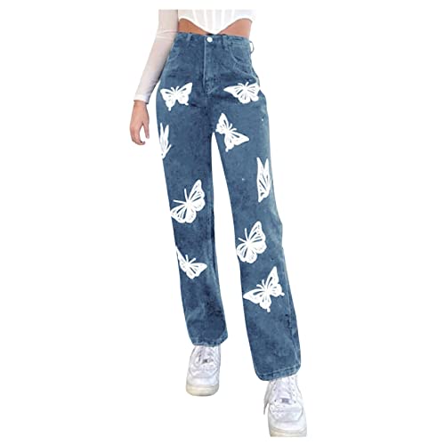 Jeans pour femmes amples imprimés taille haute | Denim chic