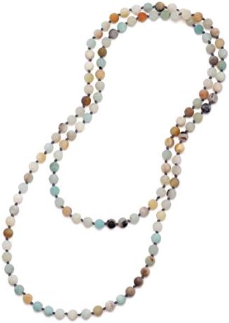 Long Beaded Necklace 8mm Gemstone Amazonite Endless Barse Chakra Handmade Jewelry for Women 47’’
