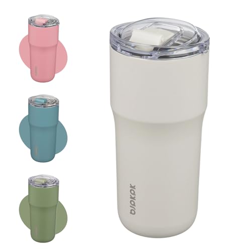 Image of BJPKPK 20oz Spill Proof Coffee Tumbler, Insulated Stainless Steel Cup | Double Wall Vacuum, Leakproof Lid, Keeps Hot /Cold /Iced, BPA Free, Dishwasher Safe, Cupholder, Travel, White