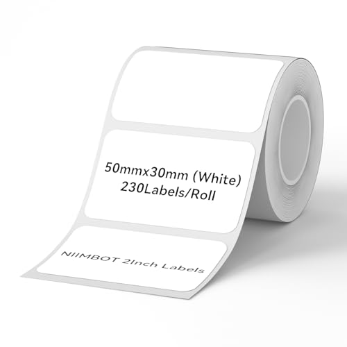 NIIMBOT Labels for B1/B21/B31 Label Maker 50 x 30 mm (1.97 x 1.18) 230 Tapes/Roll Thermal Label Tape Waterproof Oil-Proof for Home Office Small Business Labeling Tape Replacement(White)