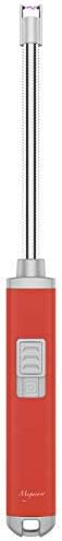 Megainvo Candle Lighter, Long Lighter Plasma USB Rechargeable Arc Lighter Windproof Flameless Zinc Alloy Electronic Lighter (Red)
