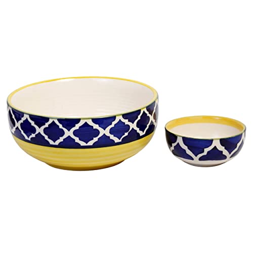 Image of Morrocan /Umrao Handpainted Premium Ceramic Dinner Set 19 Pieces - 6 Dinner Plates & 12 Bowls with 1 Large Bowl Serving for 6