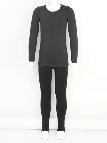 easyforever Kid Girl Thermal Underwear Set Dancewear Long Johns Tops With Leggings For Ballet Gymnastics Training Performance B Black 7-10 Years3