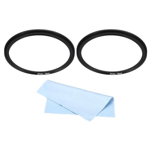 PATIKIL 67mm-72mm Metal Step Up Ring with Cleaning Cloth, 2 Pack Camera Lens Filter Adapter Ring Aluminum Filter Adapter Ring for Camera Lenses Hood, Black