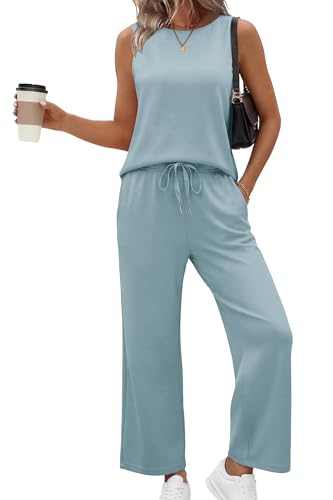 Image of SAMPEEL Two Piece Sets for Women Summer Outfits Beach Vacation Clothes Wide Leg Crop Pants