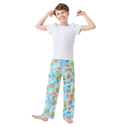 ZZXXB American Patriotic Day Dog Boys Long Pants Soft Trousers Elastic Waist Kids Lounge Bottoms with Pockets S-XL2