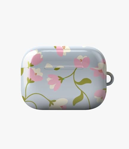 Image of Blush Bloom Sky Glossy Case Compatible with AirPods Pro 1, Cute Light Blue Floral Protective Hard Cover, Aesthetic Spring Flower Earbud Accessories for Women and Girls