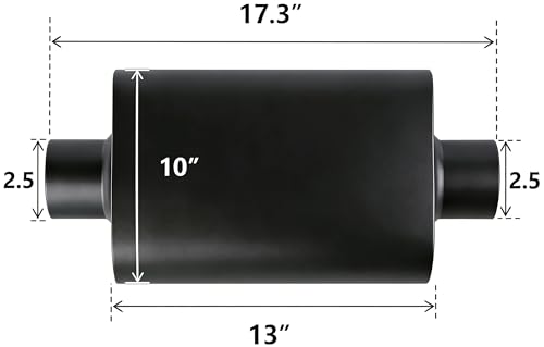 Image of Universal 2.5 inch Dual Chamber Center Inlet Center Outlet Muffler - Aluminized Steel Silver, Aggressive Deep Sound, 17 inch Total Length