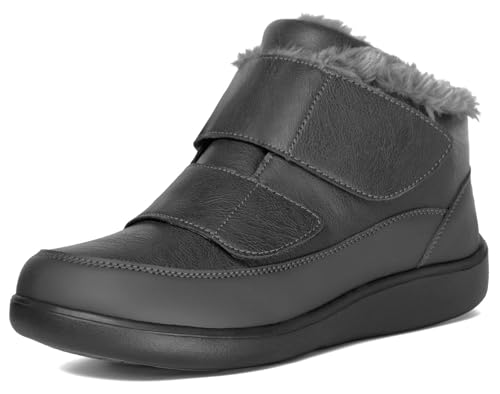 Eagsouni Winterstiefel Damen Herren Extra Weit Winterschuhe Winter Wasserdicht Warm gefütterte rutschfeste Stiefel Boots Diabetiker Schuhe mit Klettverschluss Schneestiefel für Senioren,Grau,43 EU