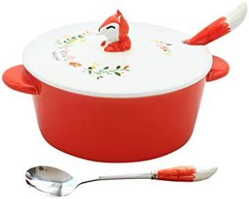 Japanese Type Beautiful Fox Modeling Ceramic On the spot Noodle Bowl With Cowl Pupil Dormitory Cartoon Binaural Ramen Bowl Salad Bowl Residence Giant Soup Bowl Cutlery Bowl (Coloration : B)