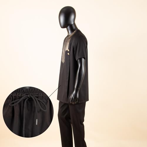 African Suits for Men Embroidery Short Sleeve Shirts and Pants 2 Piece Set Dashiki Outfits Wedding Evening4