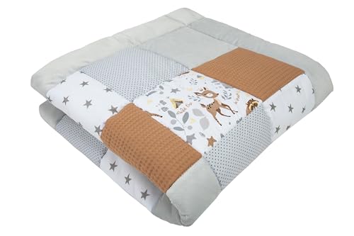 Medi Partners Krabbeldecke für Baby Spielmatte 100% Baumwolle Krabbelmatte - 120x120cm Krabbeldeck Dick Weich Decke Laufgittereinlage Babydecke Minky Waffel Spielbogen (REH)