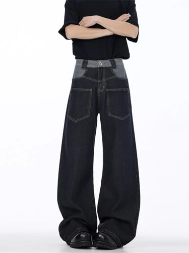 Men's Pants Workwear Denim Patchwork Retro Loose Fit American Spring Trouser for Men4