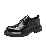 Men's Genuine Leather Dress Shoes Height Increasing Thick Sole Comfortable Oxfords Business Casual Fashion Boots for Men Wedding(7) Black