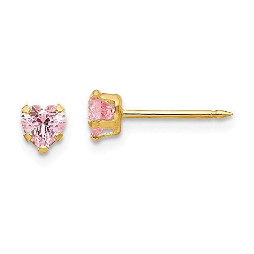 14k Yellow Gold 4mm Pink Heart Cubic Zirconia Cz Post Stud Earrings Tool Ear Piercing Supply Love Fine Jewelry For Women Gifts For Her