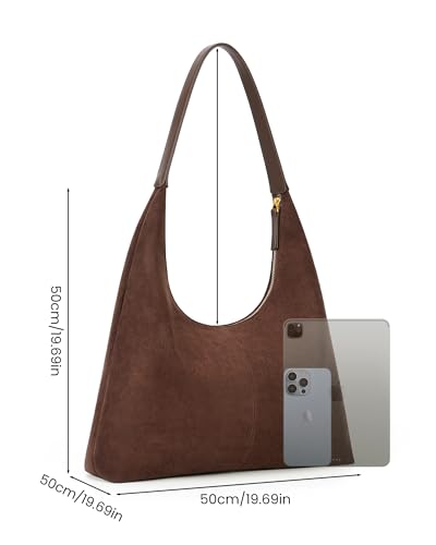 Image of Lushandy Brown Suede Purse Faux Suede Tote Bag Leather Hobo Bags for Women Slouchy Hobo Bag Fall Purse Shoulder Bag