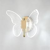 LIGKIN Aplique LED 12W Lámpara de pared creativa Mariposa Dorada Apliques modernos Acrílico Luz Nocturna Iluminación Interior para Habitación Infantil Pasillo Escalera
