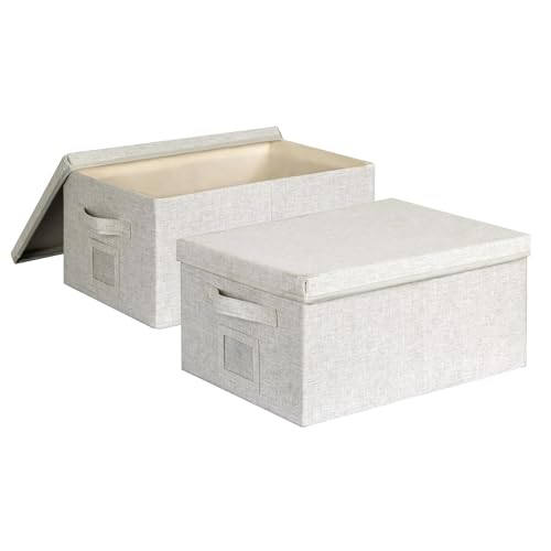 Graciadeco Storage Bins with Lids (Off White, Large -2 Pack)