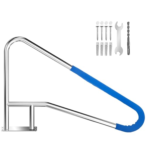Pool Rail 55x32, Stainless Steel Pool Handrail, 300LB Capacity Safety Railing with Non-Slip Grip Cover Easy Install for Pool Steps & Spas