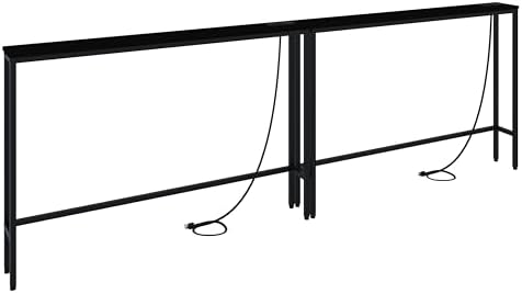 5.9" Skinny Console Table with Outlet, 94" Sllm Sofa Table Behind Couch, Narrow Console Table with Charging Station for Entryway, Hallway and Living Room