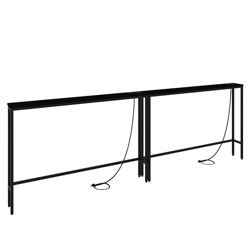 5.9" Skinny Console Table with Outlet, 94" Sllm Sofa Table Behind Couch, Narrow Console Table with Charging Station for Entryway, Hallway and Living Room