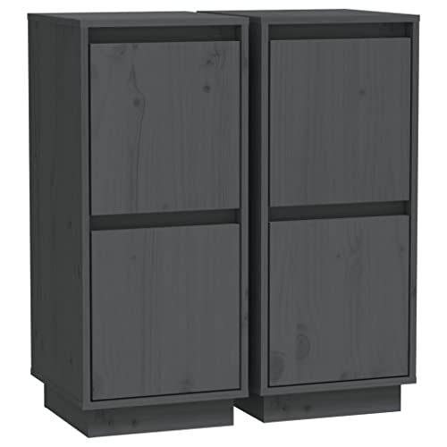 Vidaxl Cabinet 2 Pcs, Wooden Sideboard With Doors, Accent Storage Cabinet For Living Room Dining Room Bedroom, Side Cabinet, Gray Solid Wood Pine #TOP16