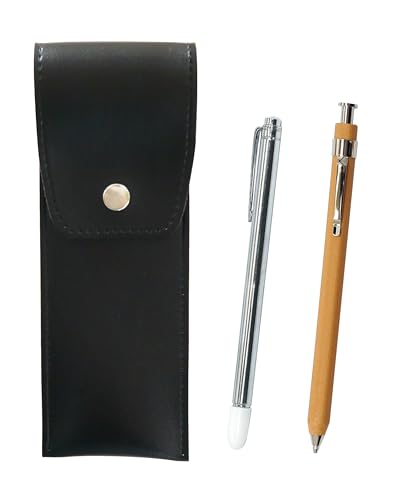 丸ボタン式日本製ペンケース黒 金属製指示棒と木粉シャープペン BRSB-701S-FB116