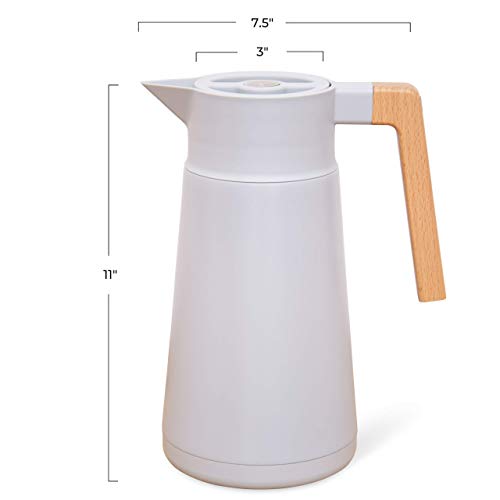 Hastings Collective Thermal Coffee Carafe 68 Oz - Large Stainless Steel Insulated Carafe - 2 Liter Double Walled Vacuum Thermos Coffee and Beverage Dispenser with Tea Infuser and Strainer (Gray)