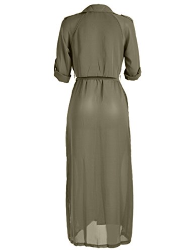 Begonia.K Women's Long Sleeve Chiffon Lightweight Maxi Sheer Duster Cardigan (Army Green, Large)