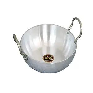 Diya Aluminium Induction Base Kadai Cookware with Handle Cooking Utensils Multipurpose Aluminium Kadai for Deep Frying and Cooking, Silver, Size (Medium_4500ML)