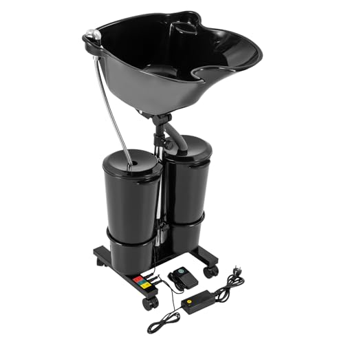 Lavacabezas lavabo de peluquería móvil con 2 cubos de agua, lavamanos profesional hacia atrás, altura regulable, lavabo portátil para champú