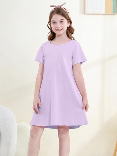 QZH.DUAO Girls Nightgowns 100% Cotton Short Sleeve Sleep Shirts Nightdress Sleepwear 5-142
