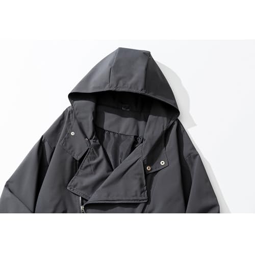 Image of GURUNVANI Mens Solid Color Zip Up Hooded Jacket Unisex Oversized Sports Windbreaker Coat