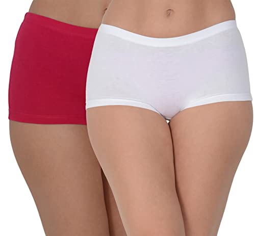 Image of EVA & JOY Women's Cotton Solid Mid-Rise Boyshort Panty Maroon,White