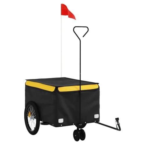 vidaXL Bike Trailer Pet Cart Carrier for Small Dogs Dog Bike Trailer with Flag Dog Bicycle Wagon Cargo Bike Cart Black and Yellow 30 kg Iron
