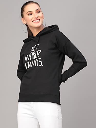 Image of Style Quotient Women Black Printed Hooded Sweatshirt